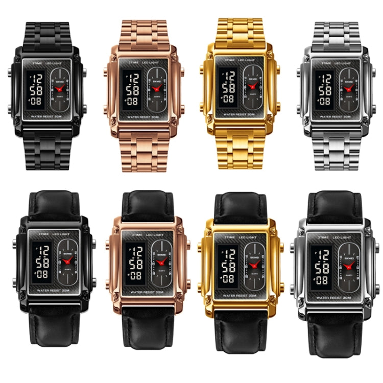 SKMEI 1868 Square Double Display Waterproof Men Watch, Style: Steel Belt (Rose Gold) - LED Digital Watches by SKMEI | Online Shopping UK | buy2fix