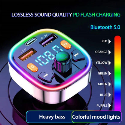 Q3 3.1A USB+PD Bluetooth Car Charger Car FM Transmitter Colorful Lighting -  by buy2fix | Online Shopping UK | buy2fix