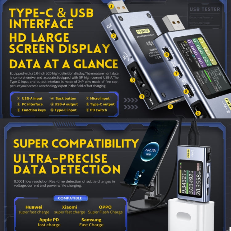 FNIRSI FNB58 USB Voltage Ammeter TYPE-C Fast Charge Power Tester, Specification: Bluetooth -  by FNIRSI | Online Shopping UK | buy2fix