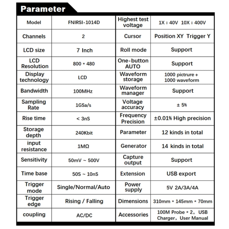 FNIRSI 1014D +P4100 Probe 2 in 1 Dual-channel 100M Bandwidth Digital Oscilloscope 1GS Sampling Signal Generator, US Plug -  by FNIRSI | Online Shopping UK | buy2fix