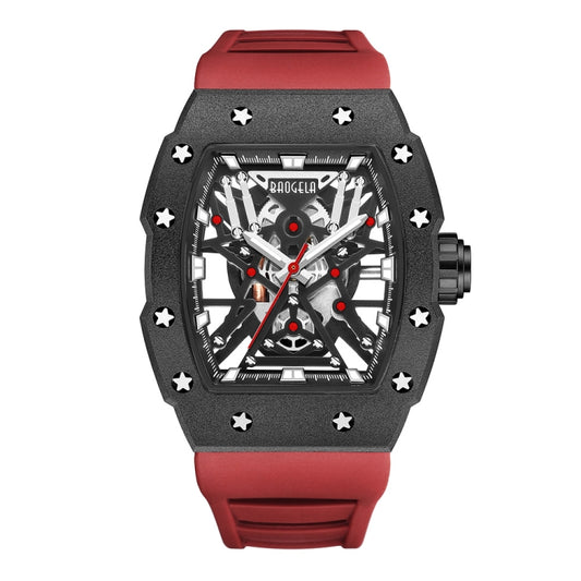 BAOGELA 224147 Wine Barrel Shaped Hollow Night Light Waterproof Sports Silicone Men Watch(Black Shell Red Belt) - Silicone Strap Watches by BAOGELA | Online Shopping UK | buy2fix