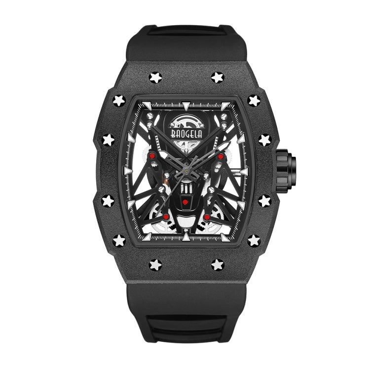 BAOGELA 224145 Barrel Skeleton Waterproof Sports Stainless Steel Silicone Men Watch(Black Shell Black Belt) - Silicone Strap Watches by BAOGELA | Online Shopping UK | buy2fix