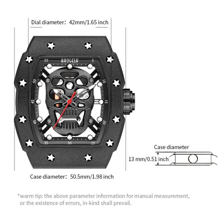 BAOGELA 224141 Hollow Skull Luminous Sports 304 Stainless Steel Silicone Men Watch(Black Shell Black Face Red Belt) - Silicone Strap Watches by BAOGELA | Online Shopping UK | buy2fix