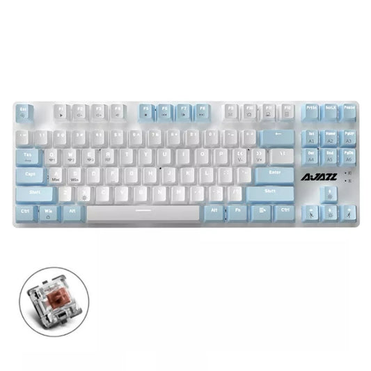 Ajazz AK40pro 87 Keys Bluetooth/Wireless/Wired Three Mode Game Office Mechanical Keyboard White Light Tea Shaft (Blue White) - Wireless Keyboard by Ajazz | Online Shopping UK | buy2fix