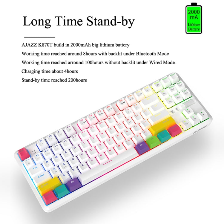 Ajazz K870T 87-Key RGB Office Game Phone Tablet Bluetooth/Wired Dual-Mode Mechanical Keyboard Tea Shaft (White) - Wired Keyboard by Ajazz | Online Shopping UK | buy2fix