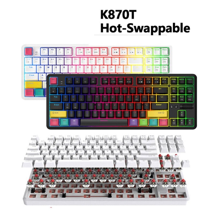 Ajazz K870T 87-Key Hot Swap Bluetooth/Wired Dual Mode RGB Backlight Office Game Mechanical Keyboard Red Shaft (White) - Wireless Keyboard by Ajazz | Online Shopping UK | buy2fix