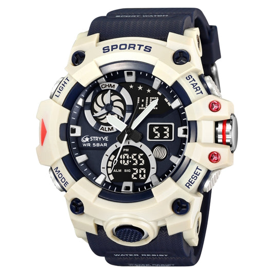 STRYVE S8027 Sports Multifunctional Luminous Dual Display Chronograph Student Watch(Deep Blue) - Leather Strap Watches by STRYVE | Online Shopping UK | buy2fix