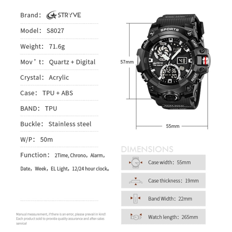 STRYVE S8027 Sports Multifunctional Luminous Dual Display Chronograph Student Watch(Rosy) - Leather Strap Watches by STRYVE | Online Shopping UK | buy2fix