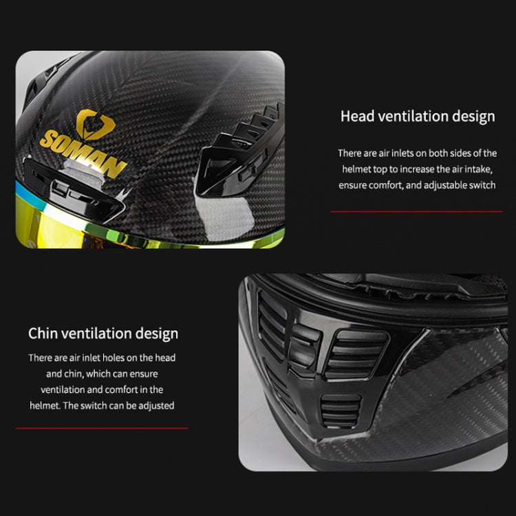 SOMAN Motorcycle Carbon Fiber Double Lens Thermal Safety Helmet, Size: XXL(Snake Carbon Fiber) - Helmets by SOMAN | Online Shopping UK | buy2fix