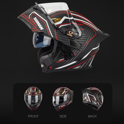 SOMAN Motorcycle Dual Lens Riding Peel-Off Full Coverage Helmet, Size: M(Bright Black Green) - Helmets by SOMAN | Online Shopping UK | buy2fix