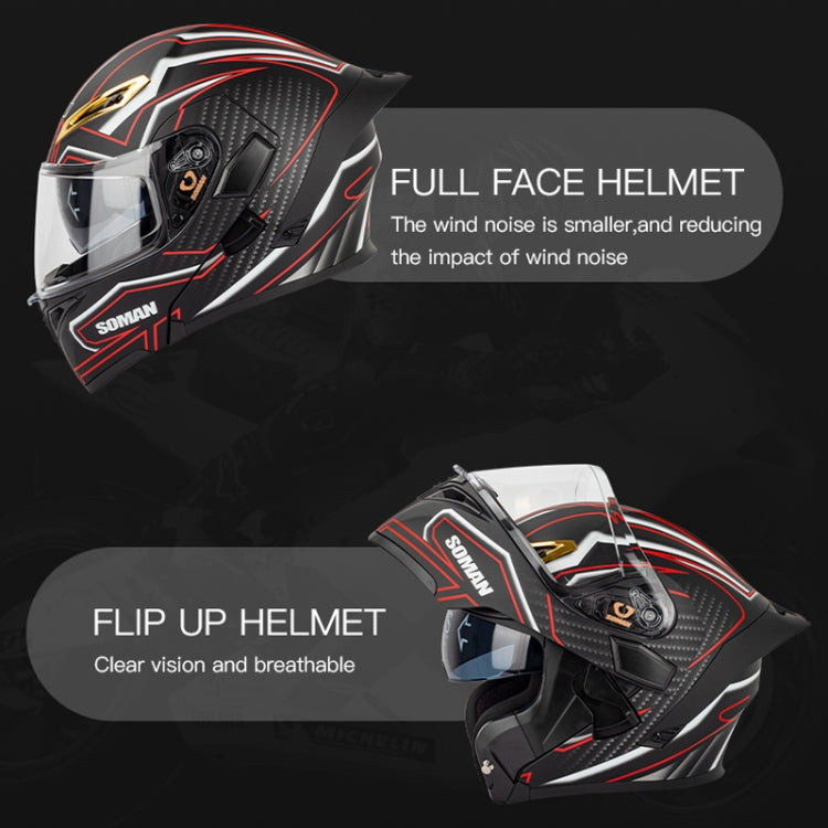 SOMAN Motorcycle Dual Lens Riding Peel-Off Full Coverage Helmet, Size: S(Red Gray Vision) - Helmets by SOMAN | Online Shopping UK | buy2fix