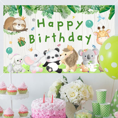 180x110cm 2pcs Animal Birthday Theme Backdrop Cloth Party Decoration(2023SRB93) -  by buy2fix | Online Shopping UK | buy2fix