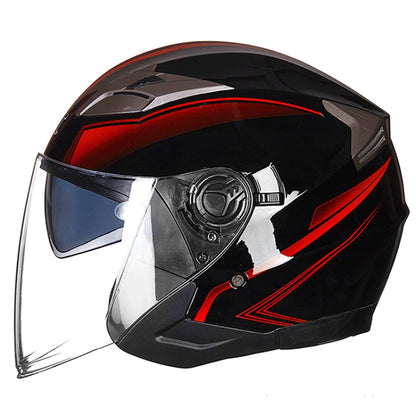 GXT 708 Electric Vehicle Dual Lens Helmet Four Seasons Safety Helmet, Size: L(Bright Black Red) - Helmets by GXT | Online Shopping UK | buy2fix