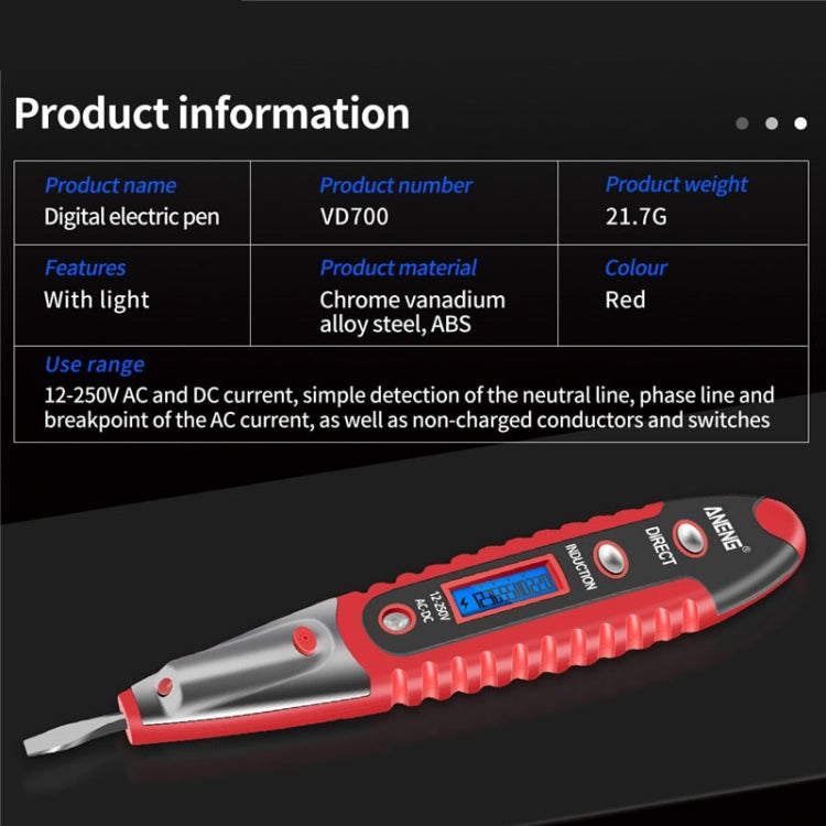 ANENG VD700 2pcs Sound and Light Alarm Non-contact Digital Display Sensor Multi-function Test Pen(Black Red) - Voltage Detector by ANENG | Online Shopping UK | buy2fix