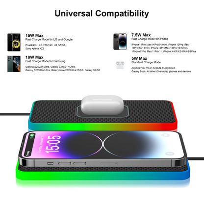 2 In 1 15W Car Mobile Phone Wireless Charger Non-slip Mat with Colorful Light USB Cable 1m - Wireless Charging Pads by buy2fix | Online Shopping UK | buy2fix