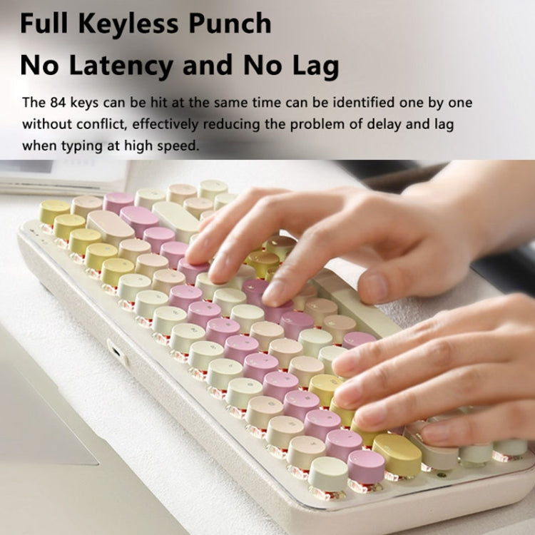 Ajazz K840T 84-Key Wireless/Bluetooth/Wired Three-Mode Round Key Punk Keycap Mechanical Keyboard Red Shaft (White Peach Mousse) - Wireless Keyboard by Ajazz | Online Shopping UK | buy2fix