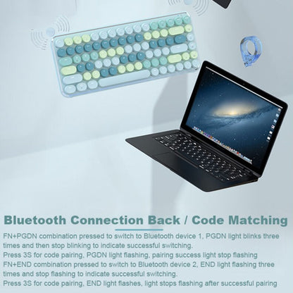 Ajazz K840T 84-Key Wireless/Bluetooth/Wired Three-Mode Round Key Punk Keycap Mechanical Keyboard Red Shaft (White Peach Mousse) - Wireless Keyboard by Ajazz | Online Shopping UK | buy2fix