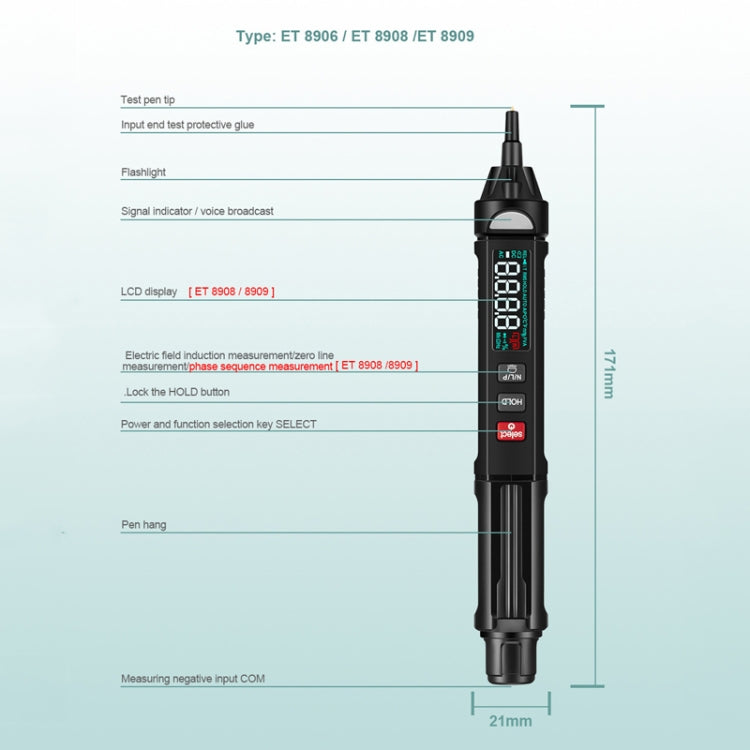 WinAPEX  ET8909  Digital Multimeter Voltage Test Pen Capacitance Meter Diode NVC Tester - Digital Multimeter by WinAPEX | Online Shopping UK | buy2fix