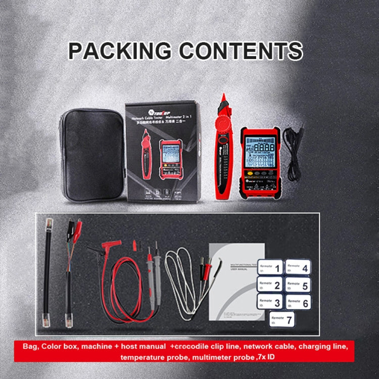 TOOLTOP 600m/1968ft Network Cable Length 2 in 1 Network Cable Finder Multimeter(7 pcs/set) - Digital Multimeter by TOOLTOP | Online Shopping UK | buy2fix