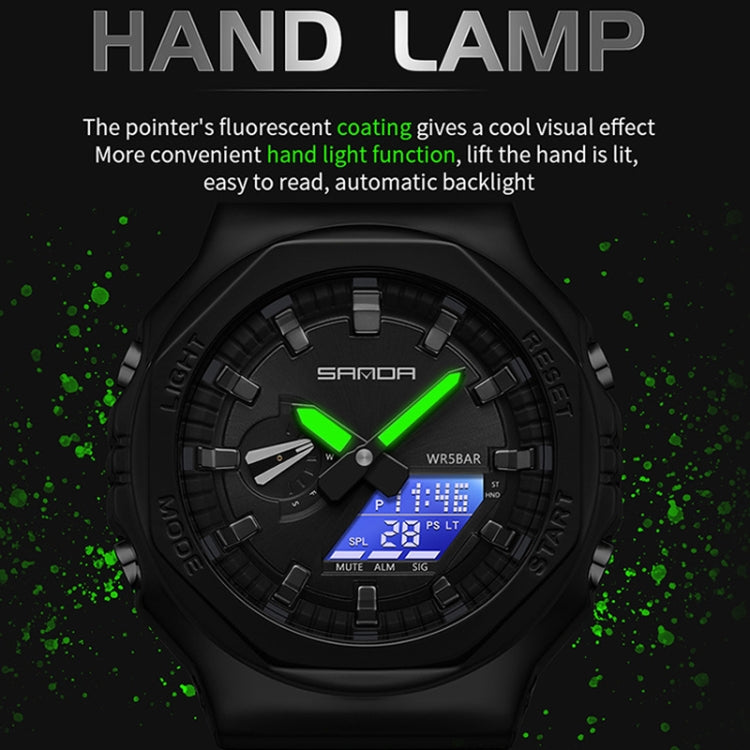 SANDA Octagonal Oak Hand Lamp Waterproof Sports Alarm Clock Men Watch(Military Green) - Silicone Strap Watches by SANDA | Online Shopping UK | buy2fix
