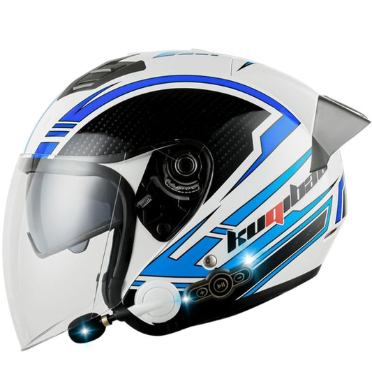 KUQIBAO Motorcycle Smart Bluetooth Sun Protection Double Lens Safety Helmet, Size: XL(White Phantom Fiber+Gray Tail) - Helmets by KUQIBAO | Online Shopping UK | buy2fix