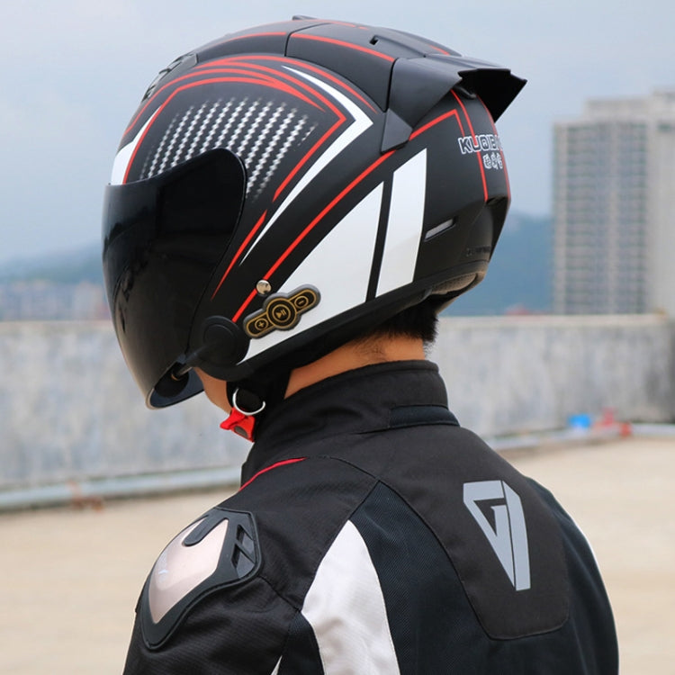 KUQIBAO Motorcycle Smart Bluetooth Sun Protection Double Lens Safety Helmet, Size: L(Bright Black Phantom Fiber+Black Tail) - Helmets by KUQIBAO | Online Shopping UK | buy2fix