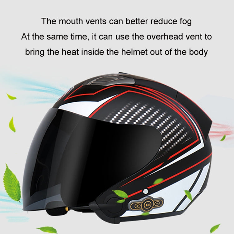 KUQIBAO Motorcycle Smart Bluetooth Sun Protection Double Lens Safety Helmet, Size: XL(Bright Black Phantom Fiber+Gray Tail) - Helmets by KUQIBAO | Online Shopping UK | buy2fix