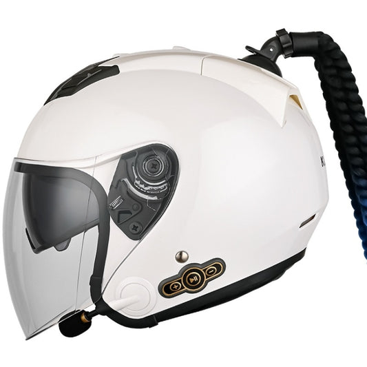 KUQIBAO Motorcycle Bluetooth Headset Double Lens Helmet With Braid, Size: L(White) - Helmets by KUQIBAO | Online Shopping UK | buy2fix