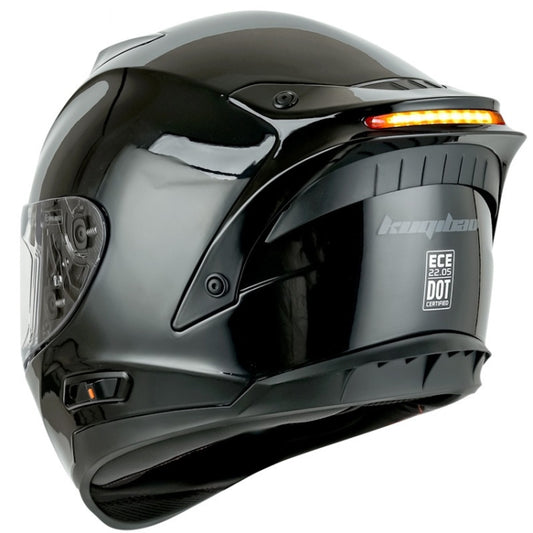 KUQIBAO Motorcycle Dual Lens Anti-Fog Helmet With LED Light, Size: L(Shiny Black) - Helmets by KUQIBAO | Online Shopping UK | buy2fix