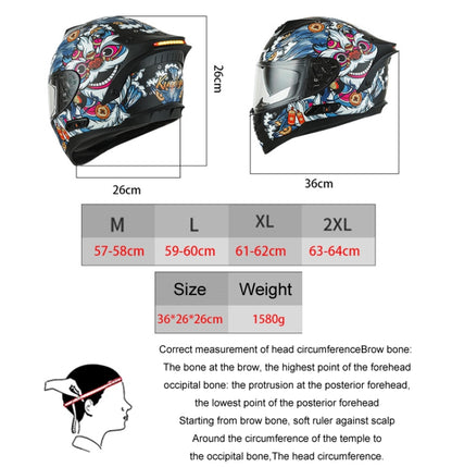 KUQIBAO Motorcycle Dual Lens Anti-Fog Helmet With LED Light, Size: L(Matte Black Wake Lion) - Helmets by KUQIBAO | Online Shopping UK | buy2fix