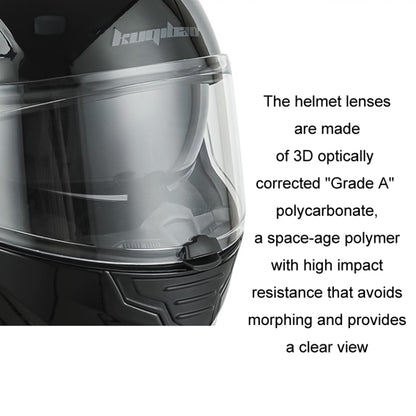 KUQIBAO Motorcycle Dual Lens Anti-Fog Helmet With LED Light, Size: L(Shiny Black) - Helmets by KUQIBAO | Online Shopping UK | buy2fix