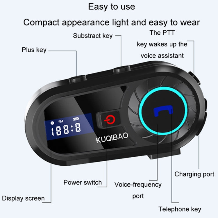 KUQIBAO Motorcycle Helmet Waterproof Bluetooth Headset With Screen(Hard Microphone) - Motorcycle Walkie Talkie by KUQIBAO | Online Shopping UK | buy2fix