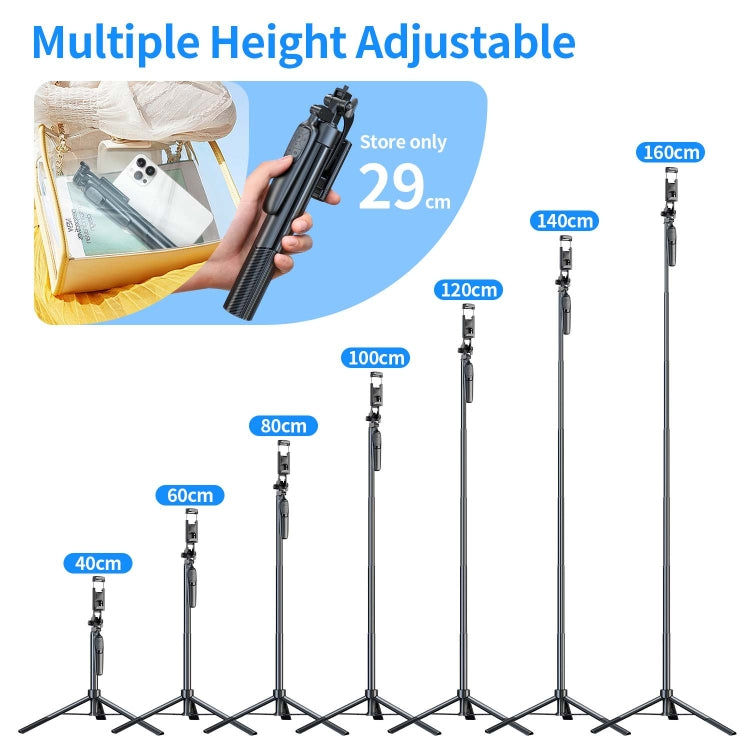 Pixel ST2 1.6m Anti Shake Selfie Stick Head Tripod Handheld Portable Folding Remote Control Outdoor Photo Stands(With Bluetooth Remote Control) - Selfie Sticks by Pixel | Online Shopping UK | buy2fix