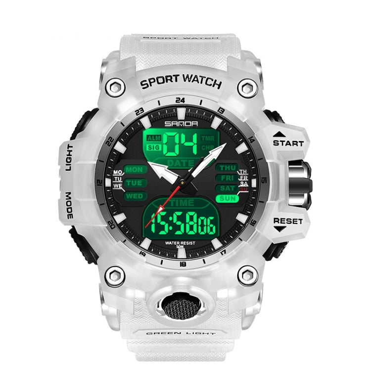 SANDA Green Light Alarm Clock Multifunctional Waterproof Shockproof Transparent Watch(Transparent White) - Silicone Strap Watches by SANDA | Online Shopping UK | buy2fix