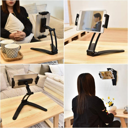 2 In 1 Aluminum Alloy Tablet PC Holder Wall Mount Mobile Phone Holder(Black) - Desktop Holder by buy2fix | Online Shopping UK | buy2fix