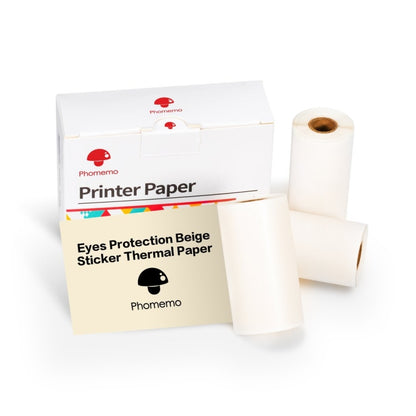 For Phomemo M02 / M02S / M02 Pro 3rolls /Pack 53mm 10 Years Eyes Protection Beige Sticker Thermal Paper - Printer Accessories by Phomemo | Online Shopping UK | buy2fix