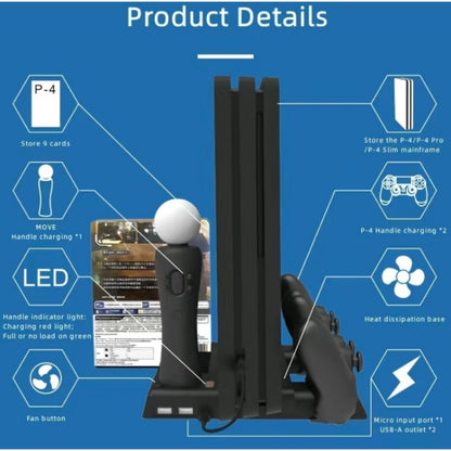 For PS4/PS4 Pro/PS4 Slim Host iplay Dual-seat Charging Multi-function Cooling Base Storage Bracket(Black) - Holder by iplay | Online Shopping UK | buy2fix