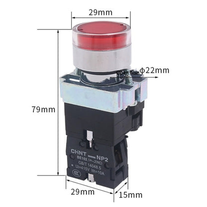 CHINT NP2-BW3361/220V 1 NO Pushbutton Switches With LED Light Silver Alloy Contact Push Button - Car Switches by CHINT | Online Shopping UK | buy2fix