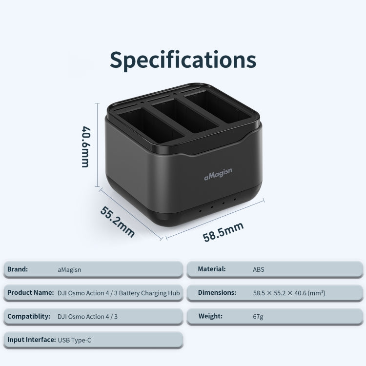 For DJI Osmo Action 4 / 3 AMagisn Battery Charger Seat -  by aMagisn | Online Shopping UK | buy2fix