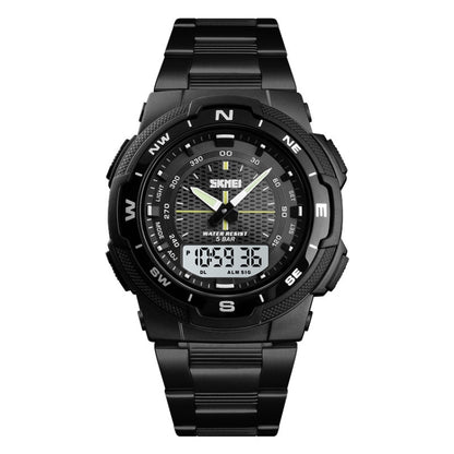 SKMEI 1370 Multifunctional Men Outdoor Sports Noctilucent Waterproof Stainless Steel Digital Wrist Watch (Black White) - Sport Watches by SKMEI | Online Shopping UK | buy2fix