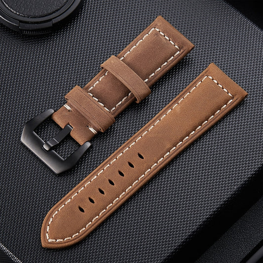 Crazy Horse Layer Frosted Black Buckle Watch Leather Watch Band, Size: 22mm (Light Brown) - Watch Bands by buy2fix | Online Shopping UK | buy2fix