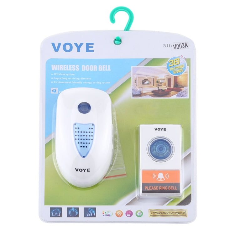 VOYE V003A Home Music Remote Control Wireless Doorbell with 38 Polyphony Sounds, US Plug (White) - Wireless Doorbell by VOYE | Online Shopping UK | buy2fix