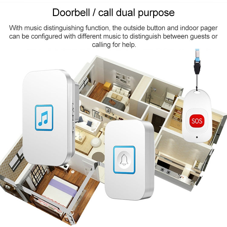 CACAZI C86 Wireless SOS Pager Doorbell Old man Child Emergency Alarm Remote Call Bell, US Plug(White) - Wireless Doorbell by CACAZI | Online Shopping UK | buy2fix