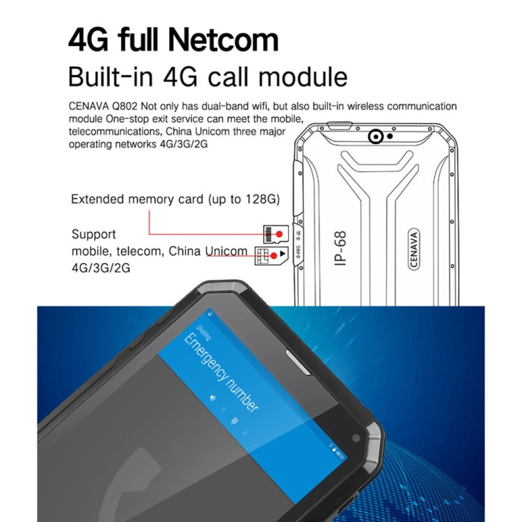 CENAVA-Q802 Triple Proofing Tablet PC, 8.0 inch, 4GB+64GB, Support Google Play, 4G Phone Call, IP68 Waterproof Shockproof Dustproof, Android 9.0, MTK6762 Octa Core 2.0GHz, Support OTG/GPS/NFC/WiFi/BT/TF Card(Black) - CENAVA by CENAVA | Online Shopping UK | buy2fix