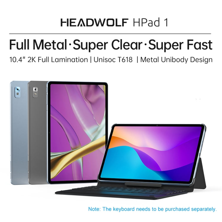 HEADWOLF Hpad1 4G LTE, 10.4 inch, 8GB+128GB, Android 11 Unisoc T618 Octa Core up to 2.0GHz, Support Dual SIM & WiFi & Bluetooth, Global Version with Google Play, US Plug(Grey) - Other by HEADWOLF | Online Shopping UK | buy2fix